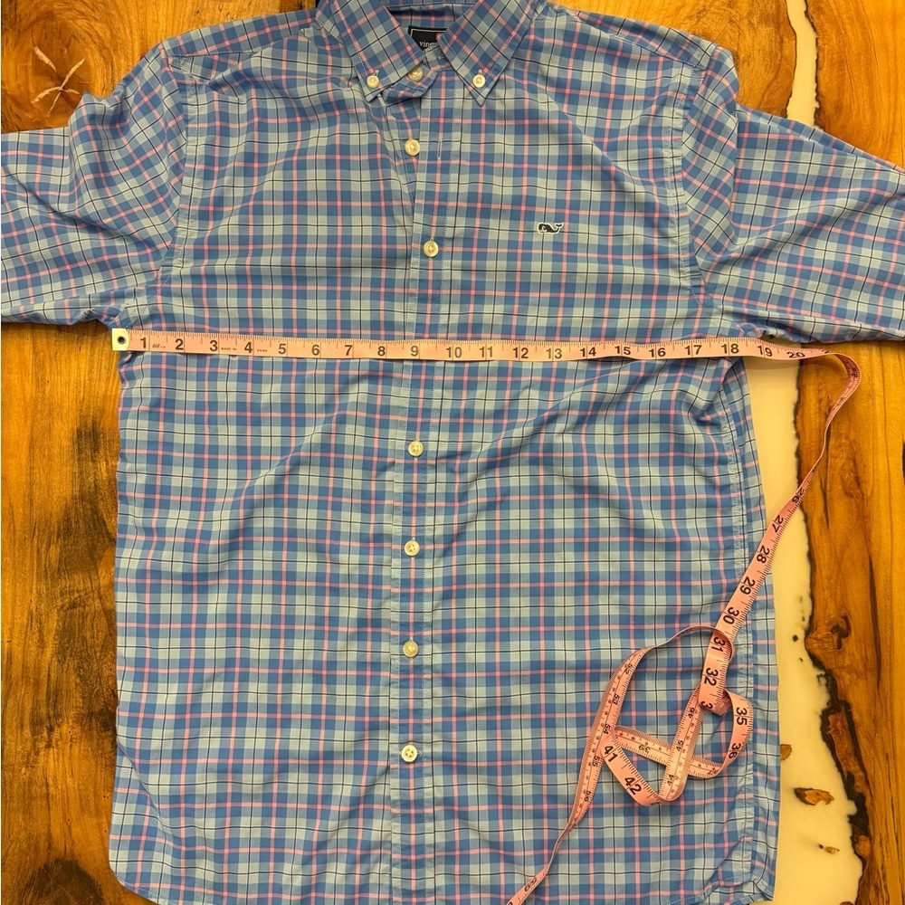 Vineyard Vines Performance Button Down Shirt Mens XL Blue Plaid Stretch Whale - Picture 4 of 6